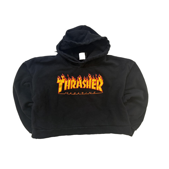 Thrasher Hoodie Mens Small Black Flame Logo Magazine Graphic Pullover Skate Boxy - Picture 1 of 7